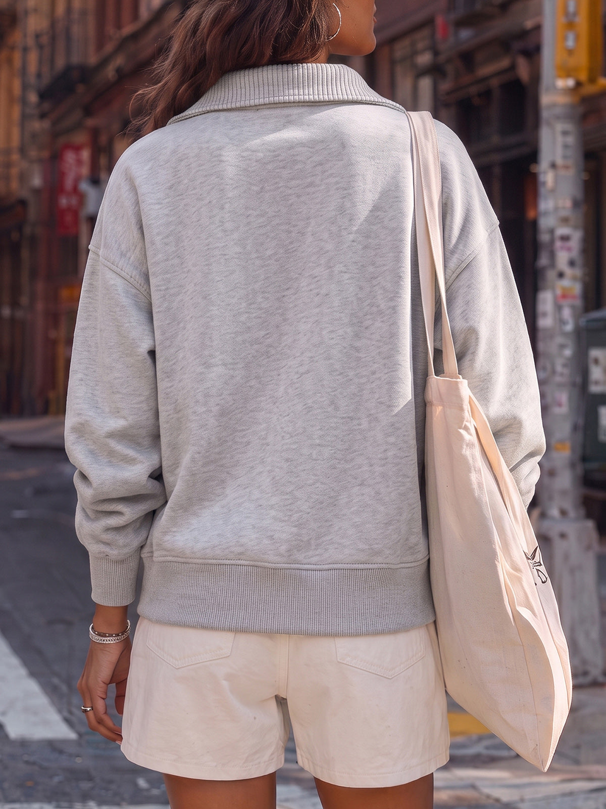 Lapel V Neck Pullover - Fisoew
