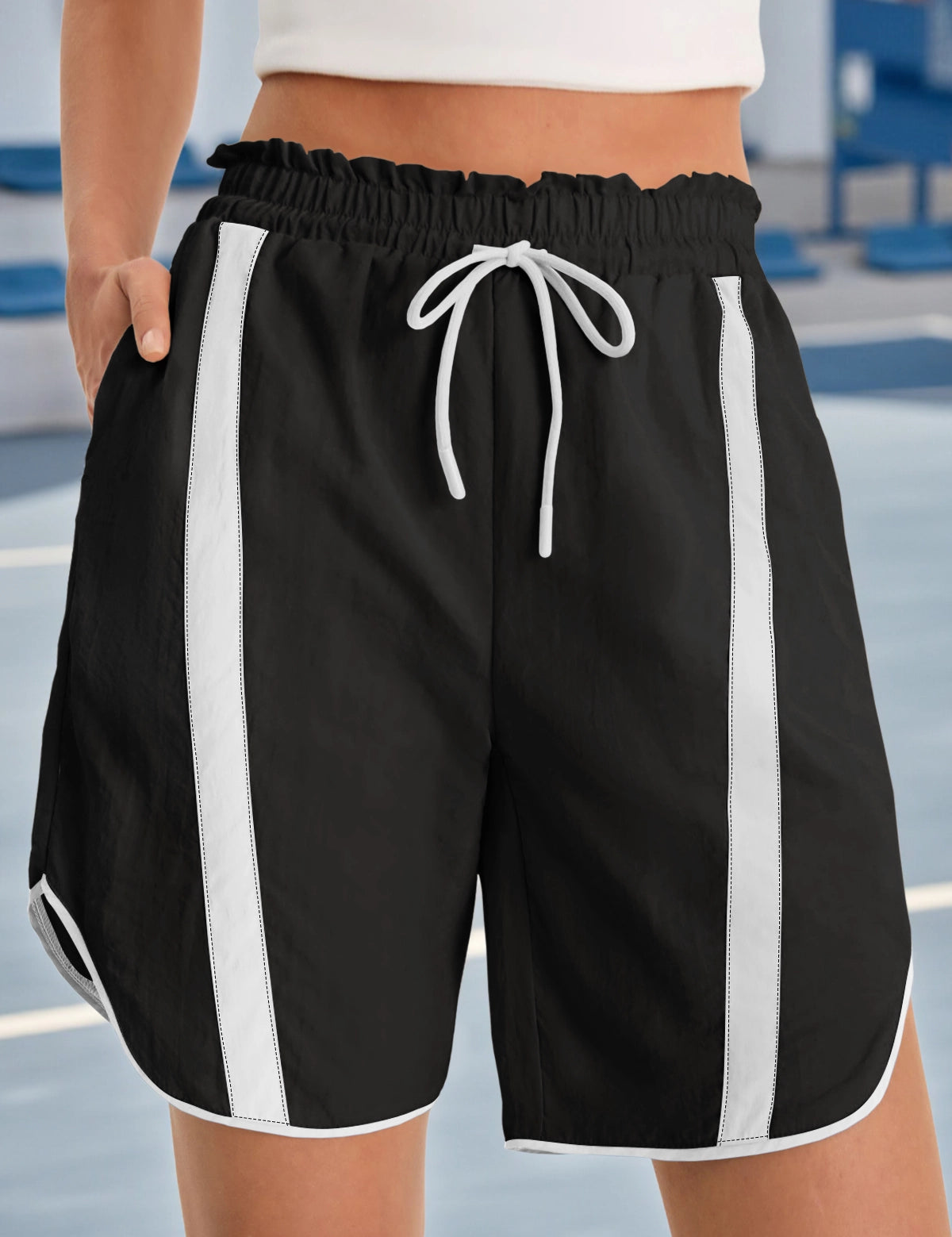 Fisoew Women's Black Baggy Cargo Workout Running Athletic Yoga Shorts - Fisoew