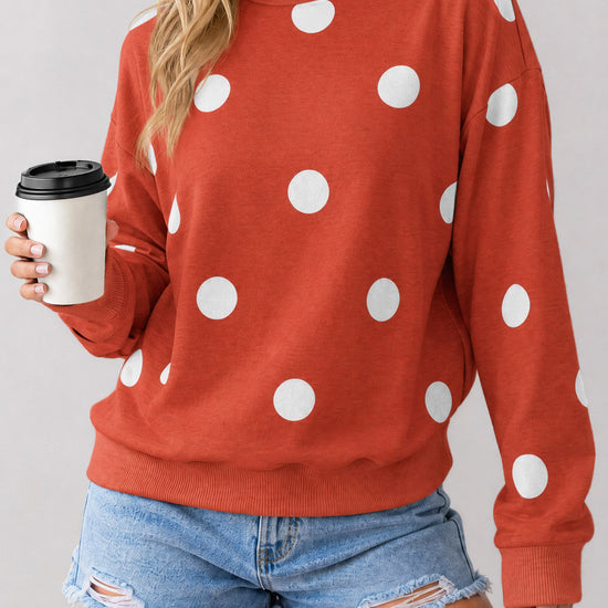 Mock Neck Long Sleeve Polka Dot Sweatshirts - Fisoew