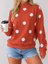 Mock Neck Long Sleeve Polka Dot Sweatshirts - Fisoew