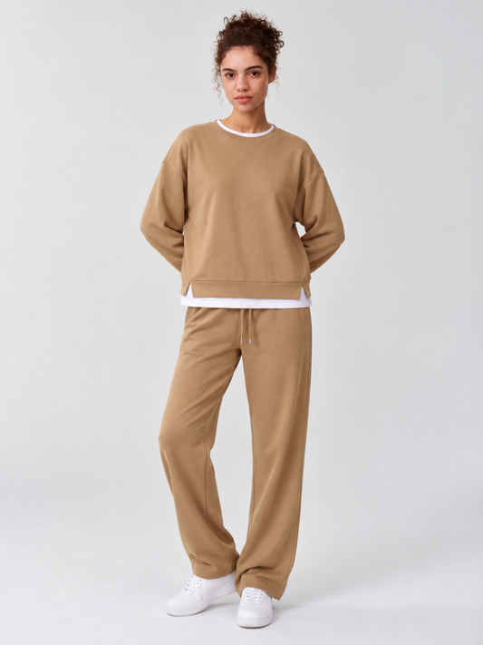 Layered Sweatshirt With Solid Pants Sets