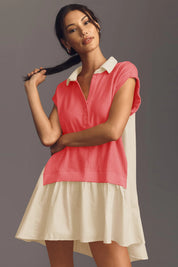 Fisoew Women's Watermelon Red Oversized Patchwork Mini Dress