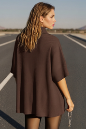 Fisoew Women's Brown Oversized Deep V Neck Sweatshirts