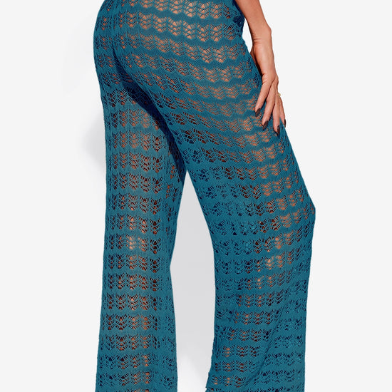 Fisoew Women¡®s Navy Crochet Sheer Mesh Cover Up Pants - Fisoew