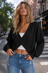 V Neck Long Sleeve Wrap Sweatshirt
