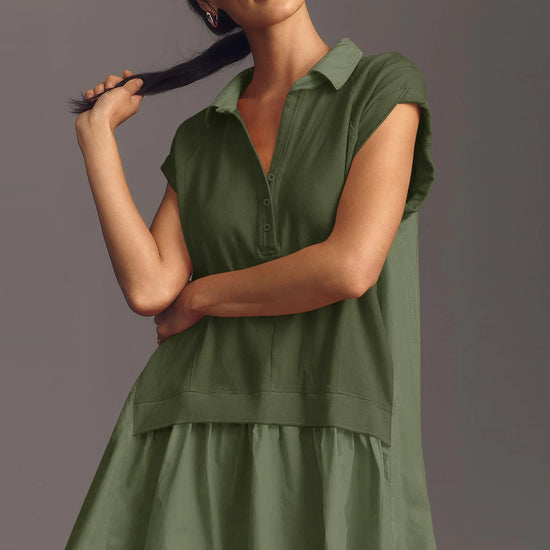 Fisoew Women's Army Green Oversized Patchwork Mini Dress - Fisoew
