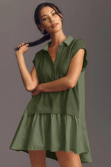 Fisoew Women's Army Green Oversized Patchwork Mini Dress