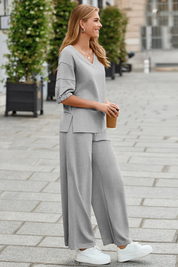Fisoew Women‘s Light Grey 2 Piece Loose Workout Tracksuit Sets - Fisoew