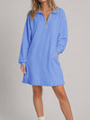 Half Zip Pleated Collared Sweatshirt Dresses