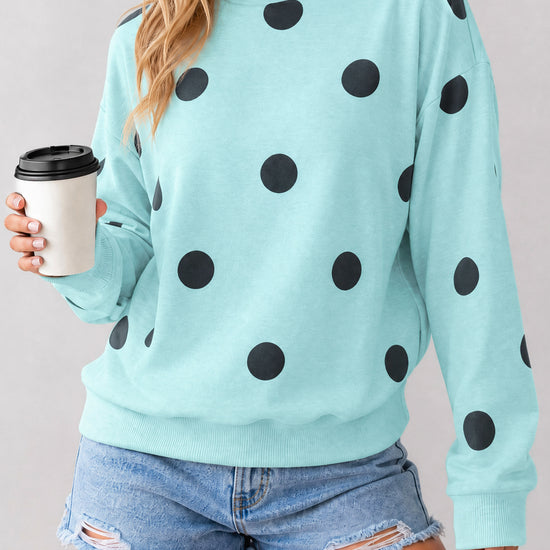 Mock Neck Long Sleeve Polka Dot Sweatshirts - Fisoew