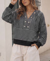 V Neck Striped Cropped Hoodies
