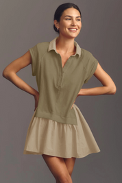 Fisoew Women's Light Brown Oversized Patchwork Mini Dress