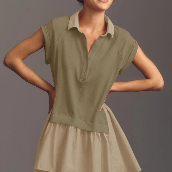 Fisoew Women's Light Brown Oversized Patchwork Mini Dress - Fisoew