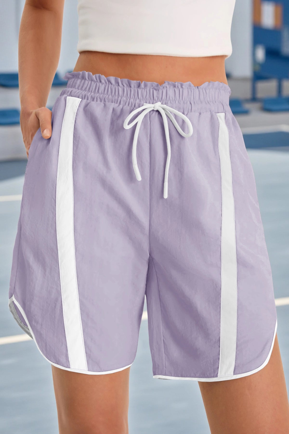 Fisoew Women's Violet Baggy Cargo Workout Running Athletic Yoga Shorts - Fisoew