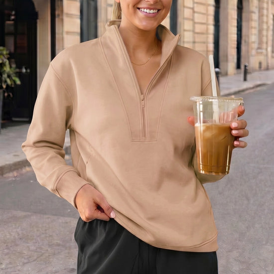 Mock Turtleneck Half Zip Sweatshirts - Fisoew
