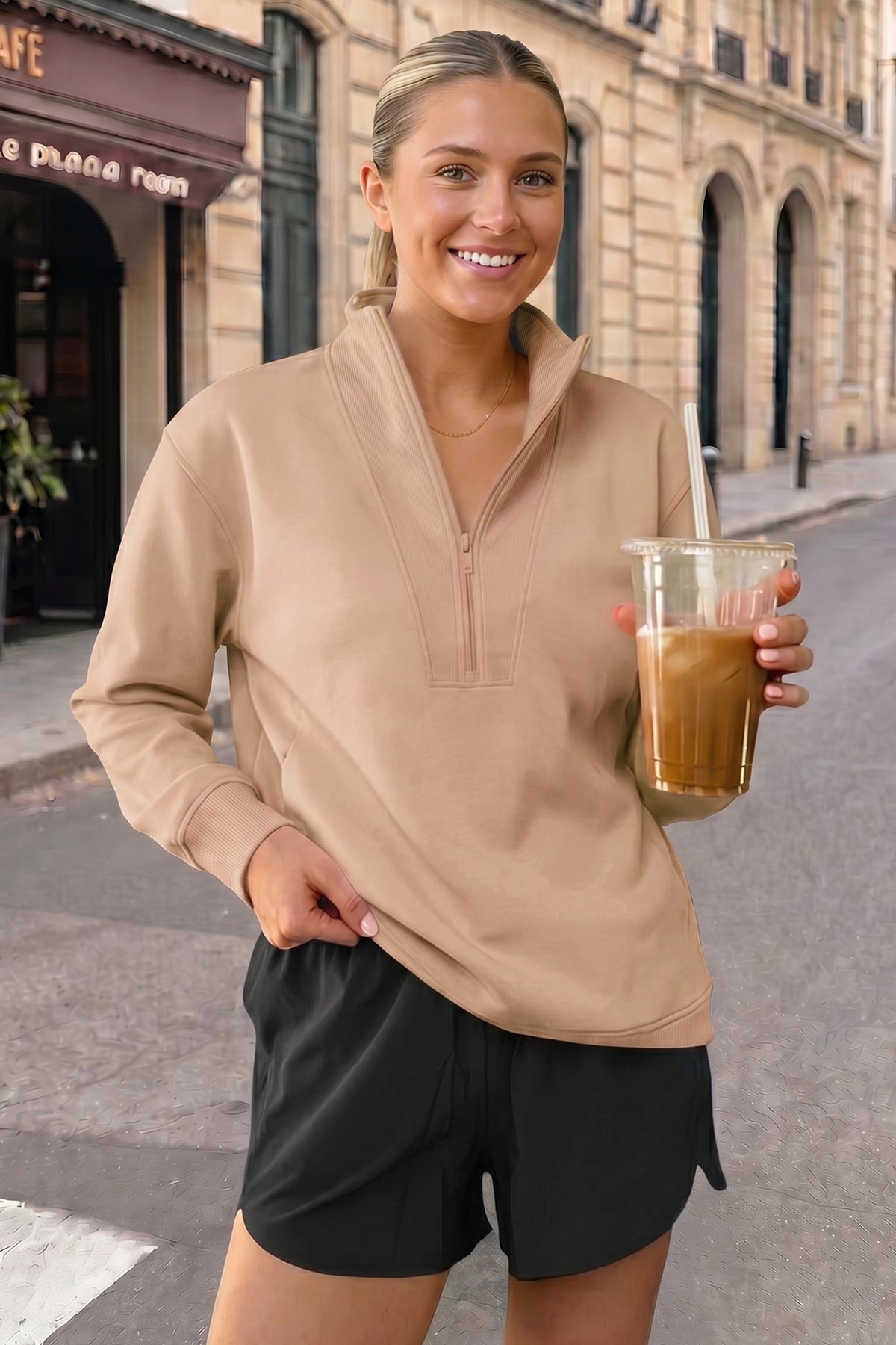 Mock Turtleneck Half Zip Sweatshirts - Fisoew