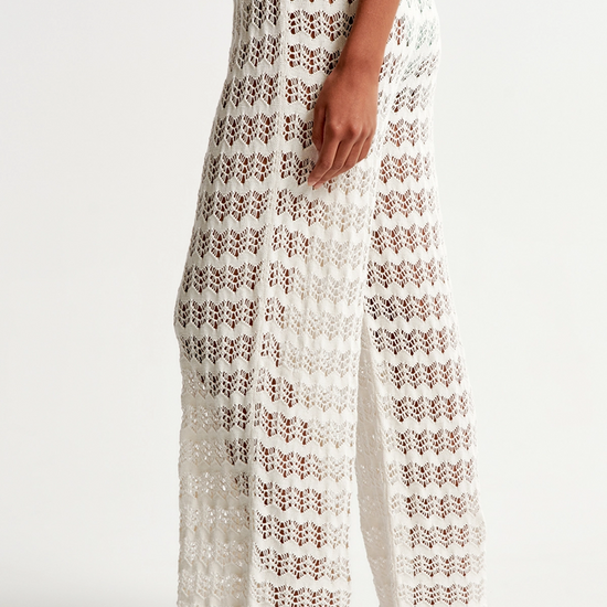 Fisoew Women¡®s White Crochet Sheer Mesh Cover Up Pants - Fisoew