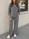 Striped Long Sleeve Top With Wide Leg Pants Set - Fisoew