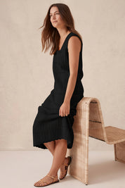 Fisoew Women's Black Boho Knit Sleeveless Dress - Fisoew