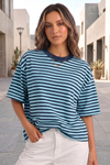 Round Neck Striped Short Sleeve Crop T-shirts