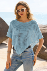 Fisoew Women's Sky Blue Sheer Shawl Boho Crochet Cover Ups