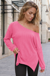 Oversized Off Shoulder Ribbed Knit Tops