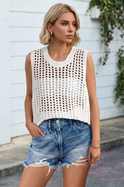Fisoew Women's White Scoop Neck Crochet Boho Cover Ups