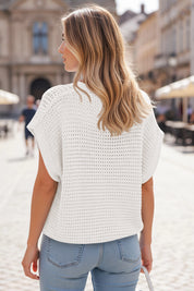 Fisoew Women's White Short Sleeve Crochet Cardigans Sweater Cover Ups - Fisoew