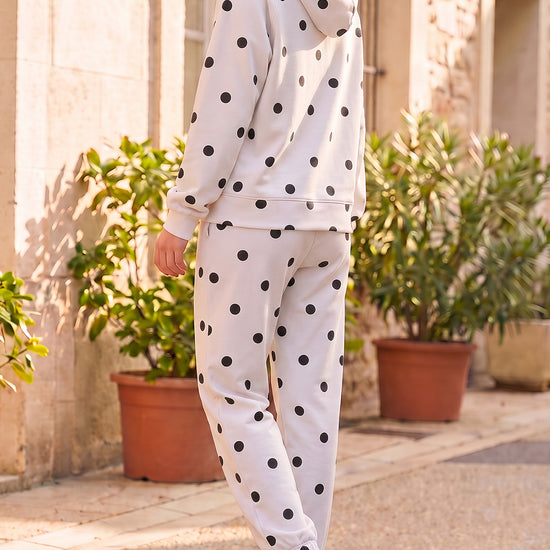 Polka Dot Long Sleeve Hooded With Jogger Pants Sets - Fisoew