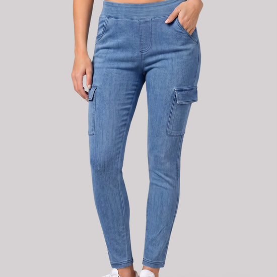 High Waisted Skinny Cargo Jeans - Fisoew