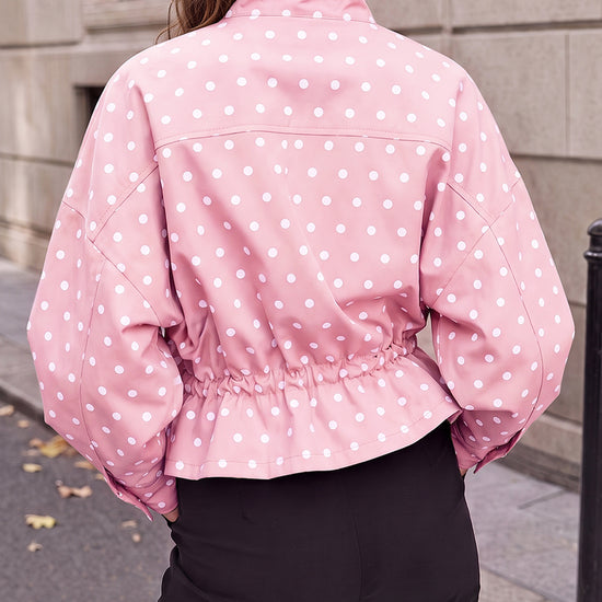 Zip Up Polka Dot Drwatring Jackets - Fisoew