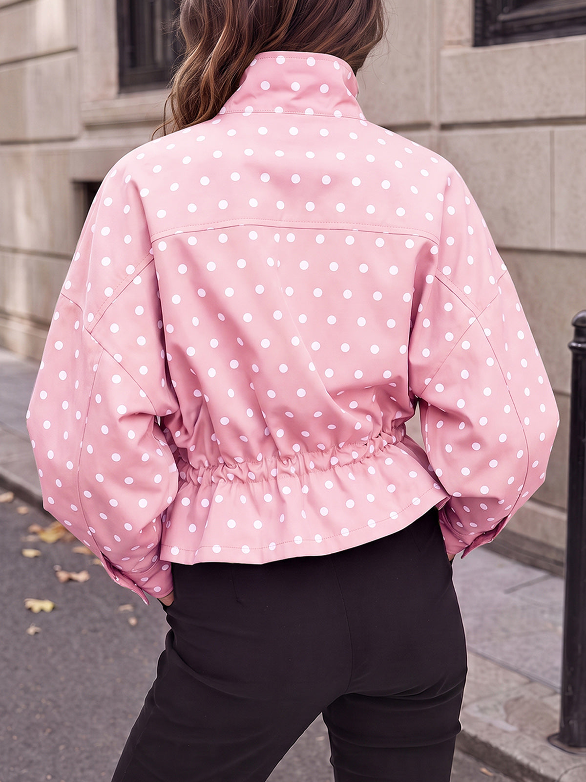Zip Up Polka Dot Drwatring Jackets - Fisoew