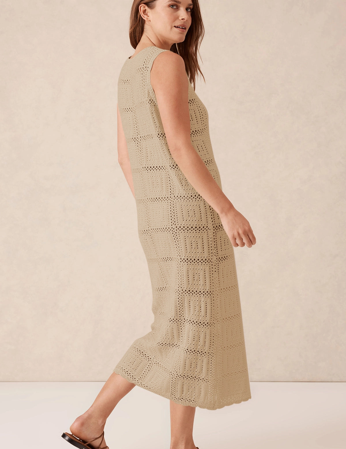 Fisoew Women's Khaki Boho Knit Sleeveless Dress - Fisoew