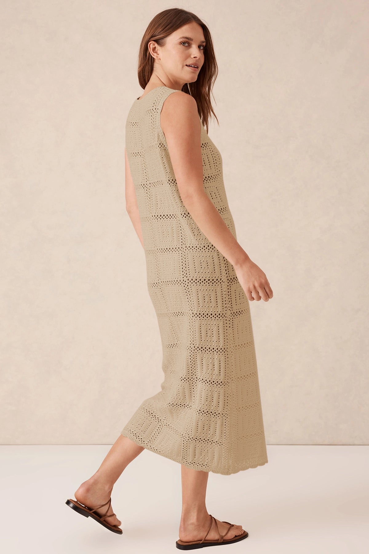 Fisoew Women's Khaki Boho Knit Sleeveless Dress - Fisoew