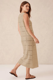 Fisoew Women's Khaki Boho Knit Sleeveless Dress - Fisoew