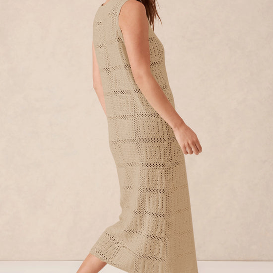 Fisoew Women's Khaki Boho Knit Sleeveless Dress - Fisoew