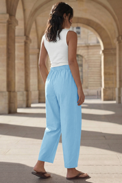 Fisoew Women's Sky Blue Wide Leg Barrel Pants - Fisoew