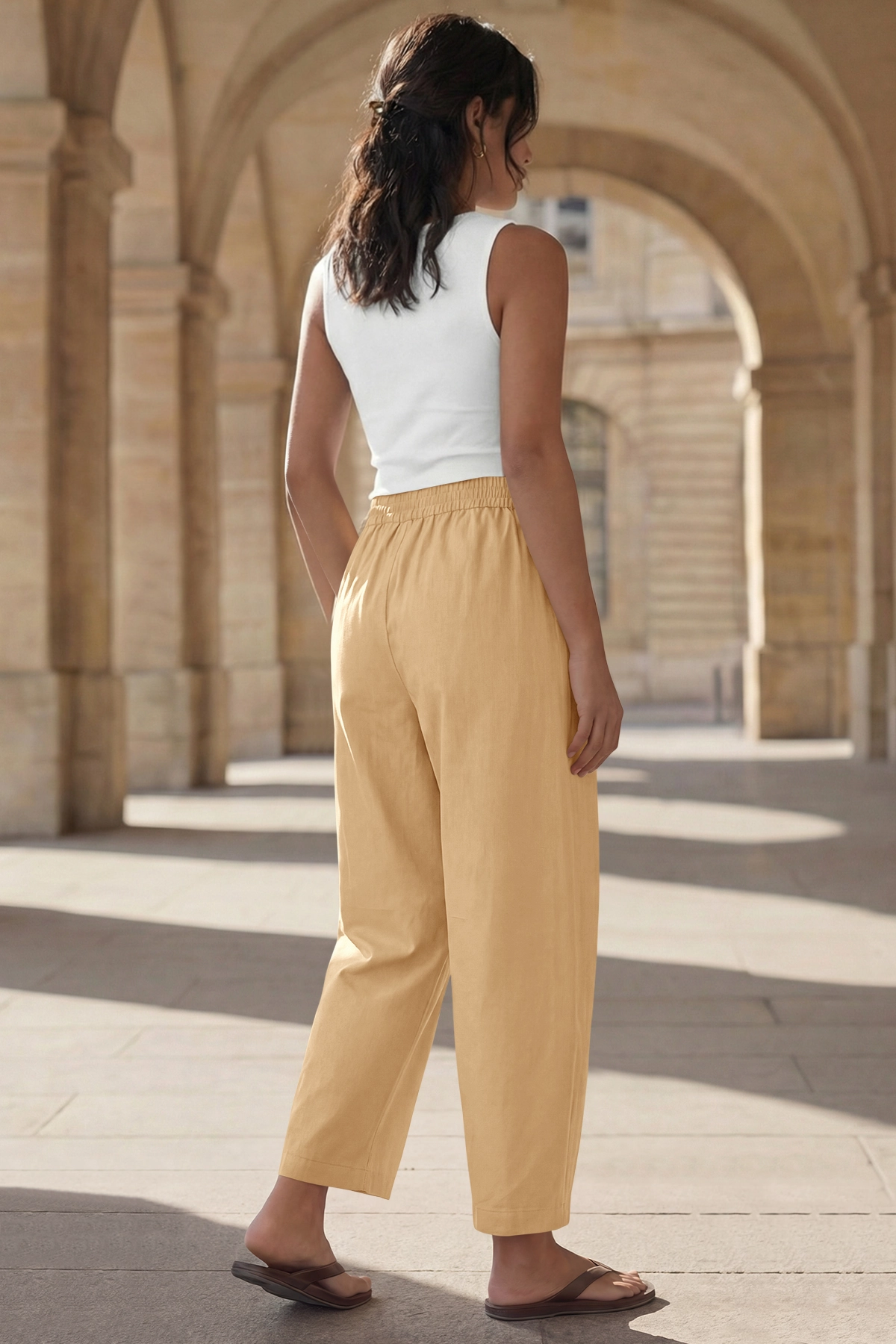 Fisoew Women's Khaki Wide Leg Barrel Pants