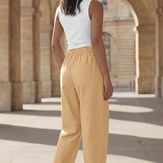 Fisoew Women's Khaki Wide Leg Barrel Pants - Fisoew