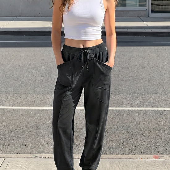 Drawstring Waist Elastic Cuff Joggers - Fisoew