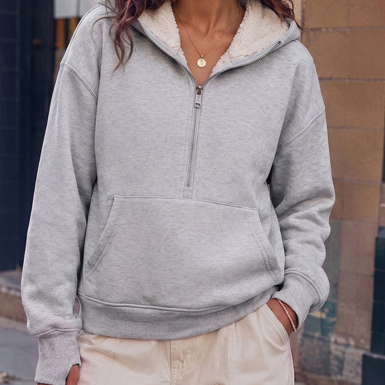 Hoodies Half Zip Fuzzy Fleece Sweatshirts - Fisoew