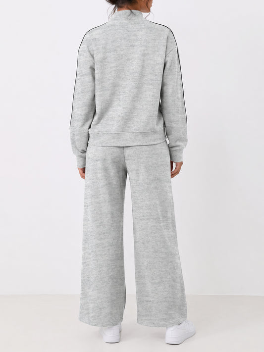 Mock Neck Sweatshirt With Wide Leg Pants Sets