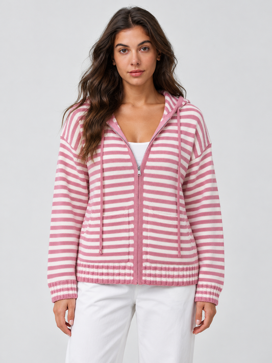 Striped Zip Up Hoodie Long Sleeve Cardigans