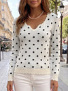 Polka Dot Slim Fit Knit Long Sleeve Tops
