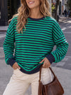Round Neck Striped Long Sleeve Sweatshirts