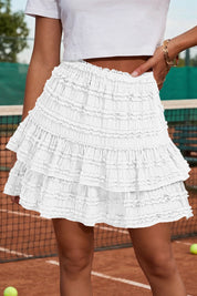 Fisoew Women's White Ruffle Boho Mini Skirt