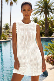 Fisoew Women's White Swimsuit Coverup Crochet Sleeveless Bathing Suit - Fisoew