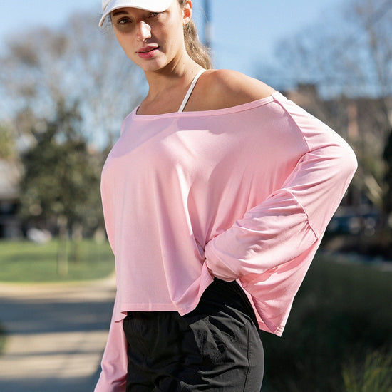 Off Shoulder Solid Long Sleeve T-Shirts - Fisoew