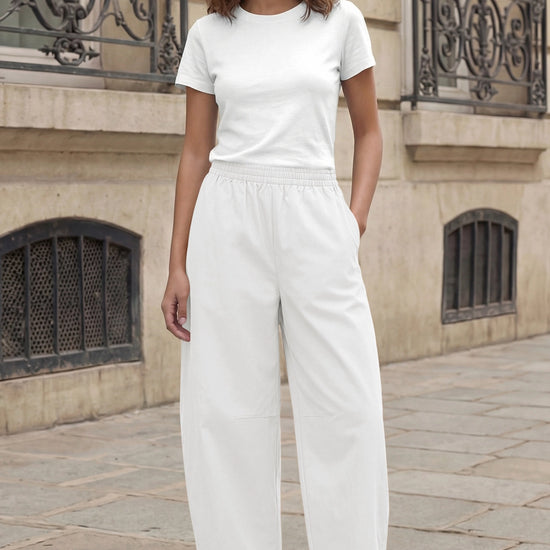 Fisoew Women's White Wide Leg Barrel Pants - Fisoew