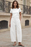 Fisoew Women's White Wide Leg Barrel Pants - Fisoew